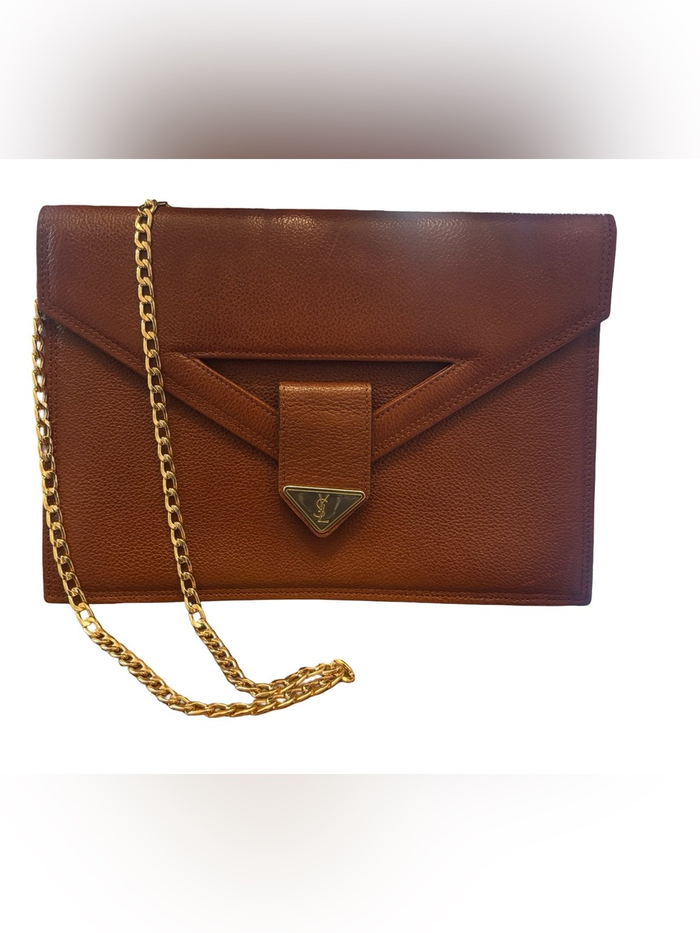 Authentic Vintage YSL Brown  Leather Envelope Clutch